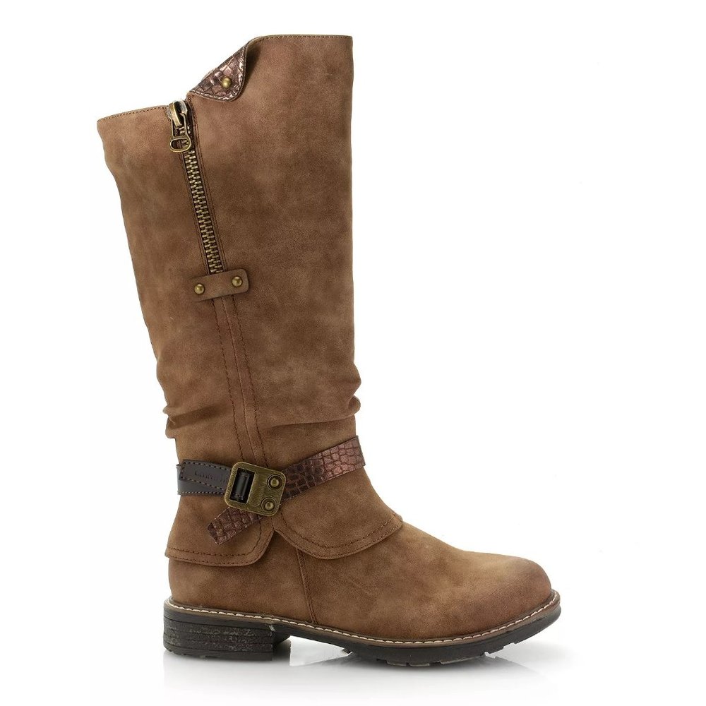 EMMSHU CLESY Tall Boot with Buckle Detail Tan NIB Size 6 - 6.5